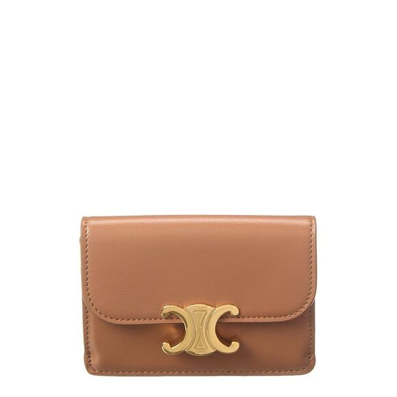 CELINE Handbags - Celine Triomphe Flap Leather Card Case, Brown